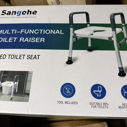 New In Box Toilet Seat Risers for Seniors, Raised Toilet Seat with Handles, Seat Board Width Adjustable Toilet Seat Riser, 400lb Support, Elevated Toi