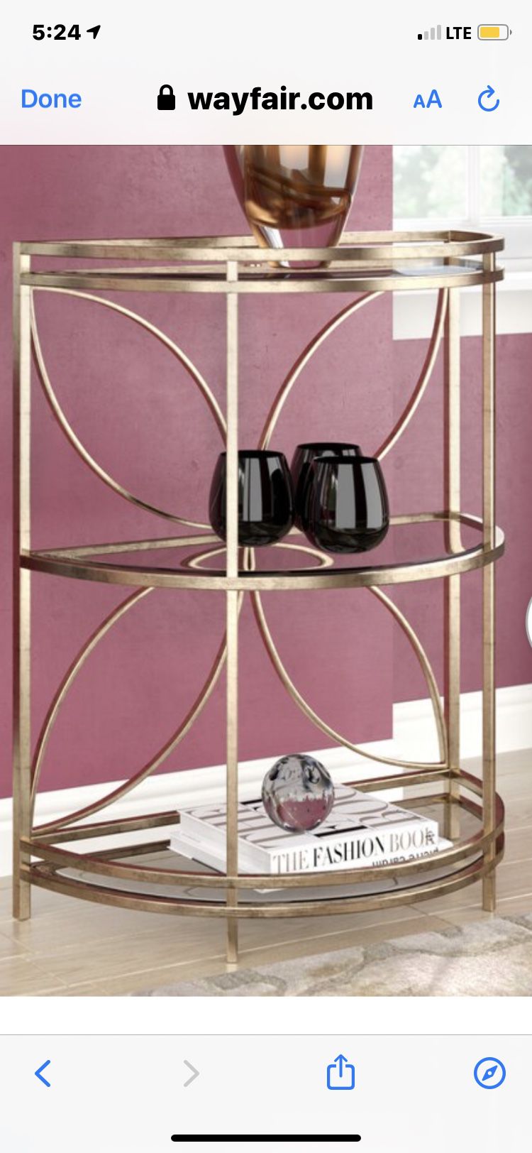 Gold 3 tier bar/console table