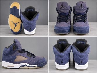 Jordan Air Jordan 5 Blue Suede Mid Top Lace-Up Basketball Sneakers