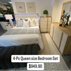 4-Pc Queen Size Bedroom Set. $53 Down Payment