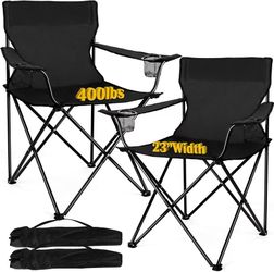 🥨2Pcs Black Joyfair Camping Chairs for Adult, Large Folding Lawn Chair,Outdoor Furniture for Beach Outside Sport, Heavy Duty Camping Essentials Porta