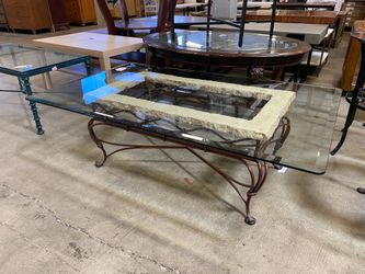Brass Based Painted Stone Glass Top Coffee Table