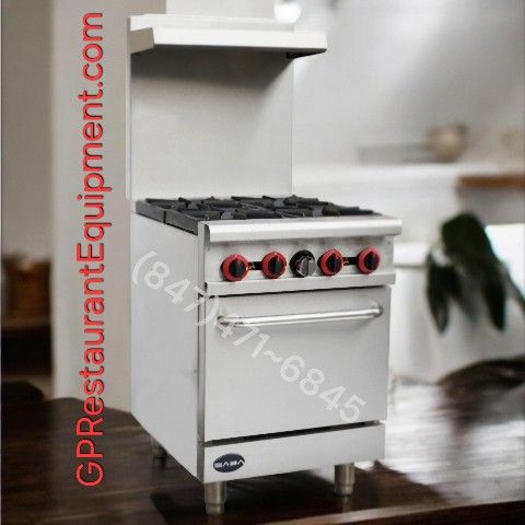 NIB Restaurant 4 Burner Range Stove With Oven Commercial NG Or LP