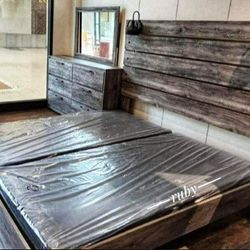 Dark Brown Drystan Queen Bedroom Set ( Dresser, Mirror, Chest, Panel Bed , Nightstand)Delivery 🚚