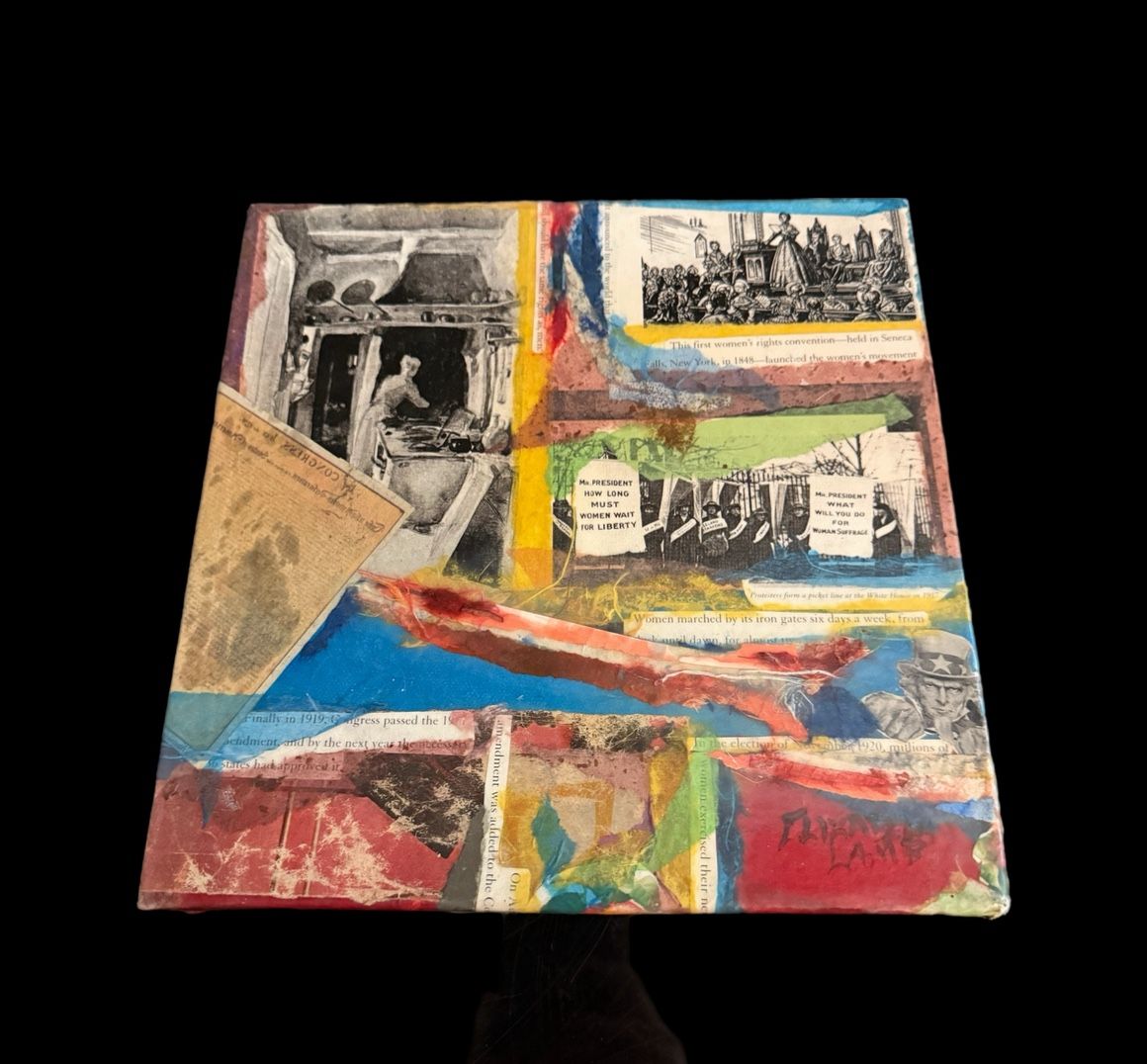 Elizabeth  Lamb Original MIXED Media Collage Art On Canvas 10x10