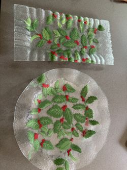 2 Holly Stained Glass Platters