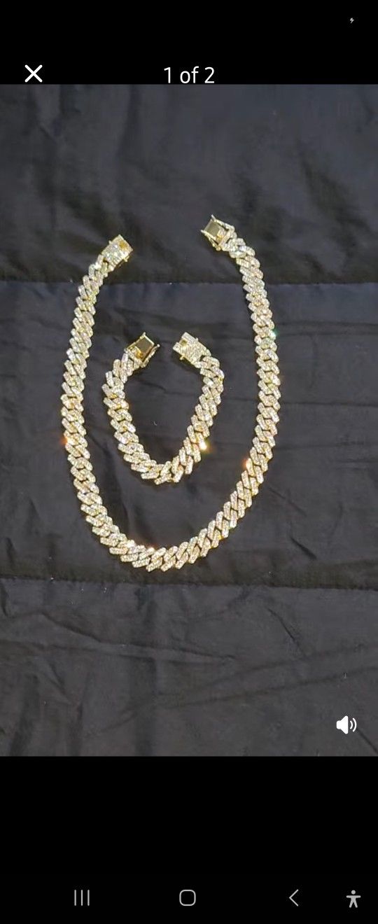 cuban link chain gold Plated18" 14mm, bracelet 8" 14mm...AAA+ rated brilliant shine! $125