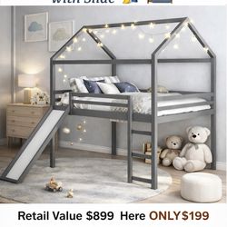 Beautiful Full Size House Style Loft Platform Bed Frame with Slide 🛝🛏️