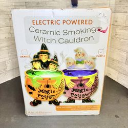 Witch with Smoking Cauldron LED Lighted Electric 14" by Gerson International TESTED