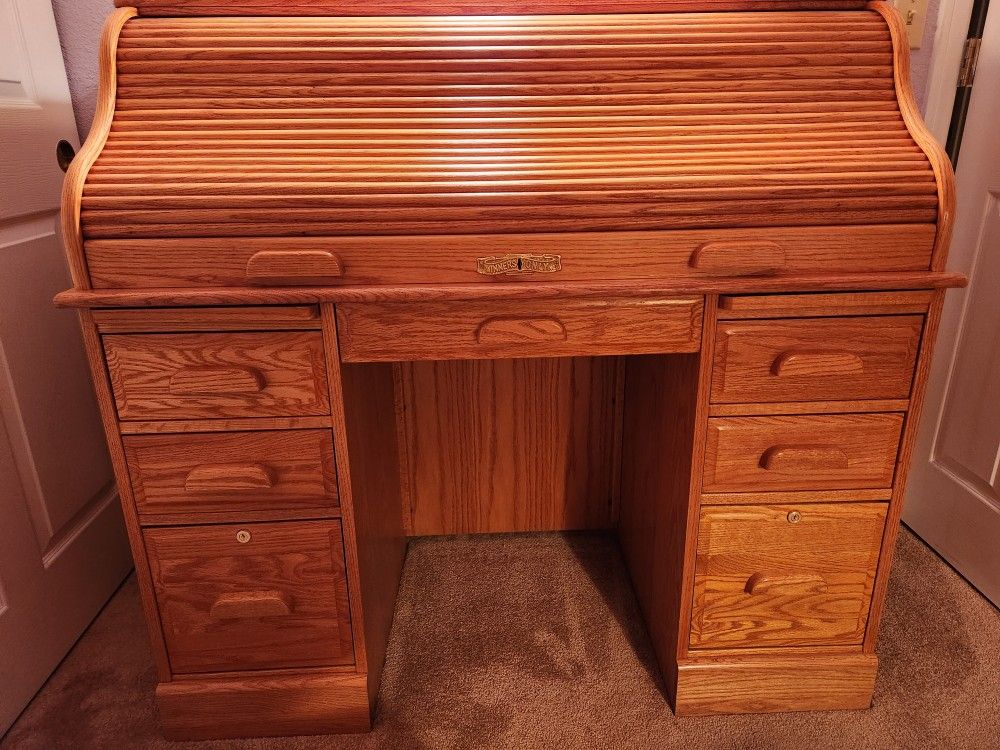 Vintage Winners only roll top desk and chair. Solid Oak Furniture.