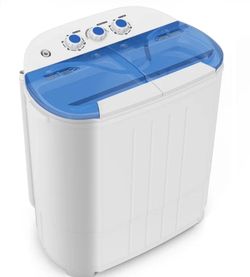 14.5 LB Portable Twin Tub Washing Machine Compact Washer & Spin Dryer Combo – White/Blue