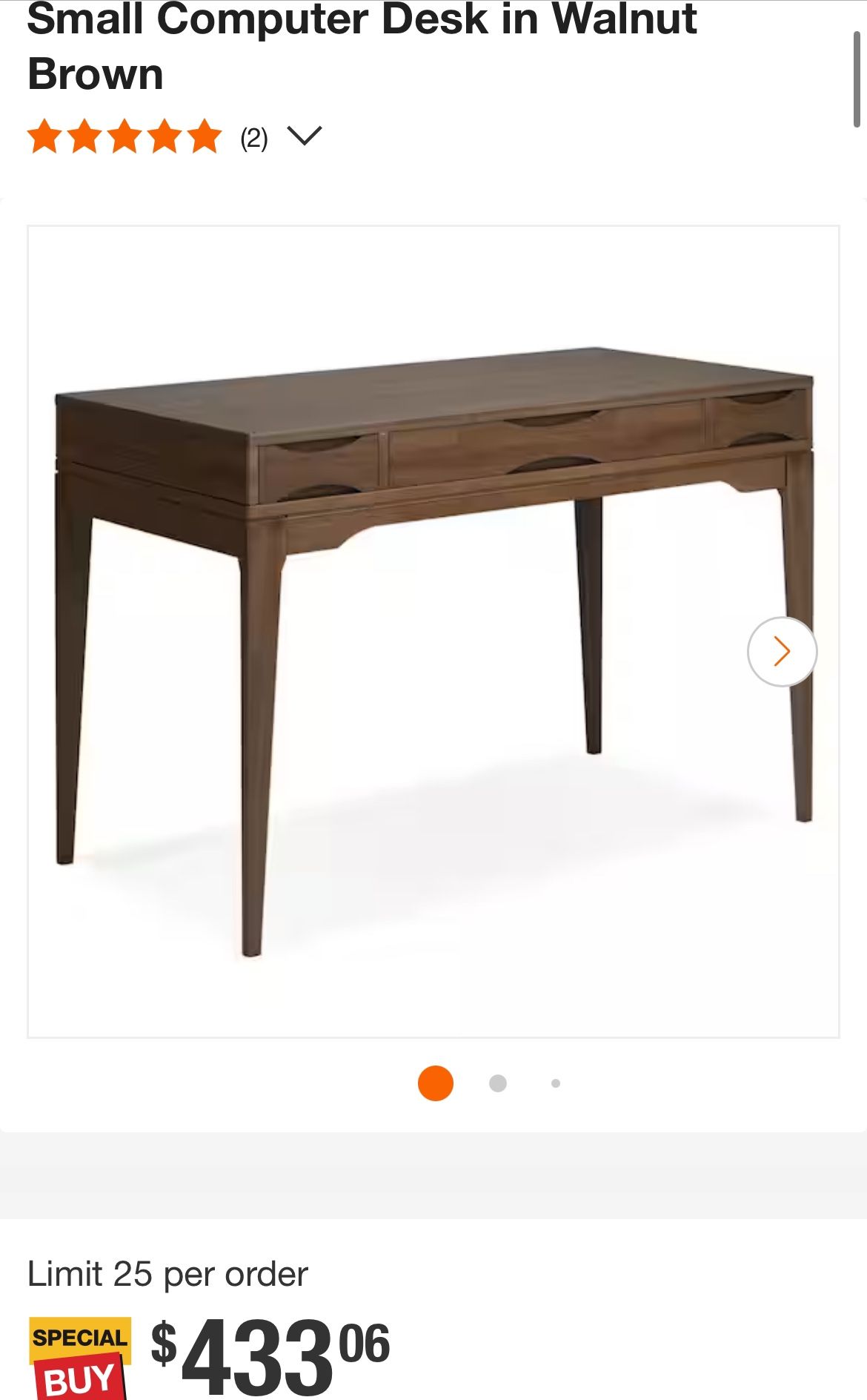 Simpli Home Harper Solid Hardwood Mid Century Modern 48 in. Wide Small Computer Desk in Walnut Brown
