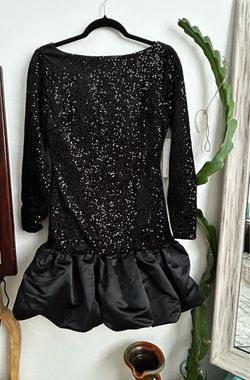 Aqua Black Sequin Bubble Hem Mini Dress