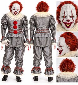 IT Chapter Two Pennywise Deluxe Costume XL Light-Up Red Eyes Latex Mask