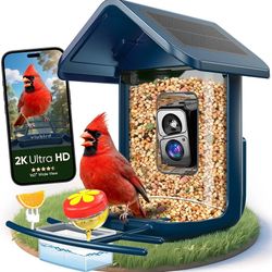 Smart Bird Feeder w/ Camera – Solar Powered 2K HD, Live Stream, AI Bird ID, App Alerts