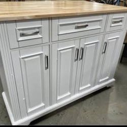 Scratched Top Assembled New 54" Large Kitchen Island with Wood Drop Leaf Rolling Kitchen Cart