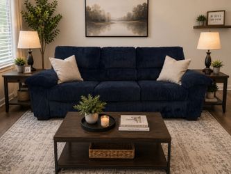 ✨ Cozy Oversized Navy Blue Corduroy Sofa – Excellent Condition – OBO ✨