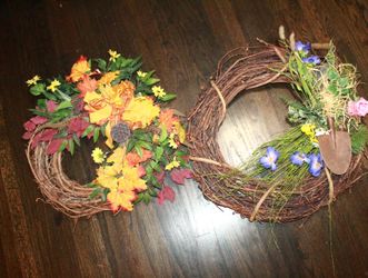 2 Beautiful 24" Autumn Country Decor Wreaths 