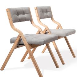 HOMEFUN Folding Chairs with Cushion, Padded Wooden Folding Chairs, 2-Pack, Portable and Assembled Seating for Guests, Kitchen, Office, Weddings, and P