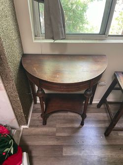 Half-Moon Dark Wood Console Table 1 Drawer Storage Brown Stained 36x18x30