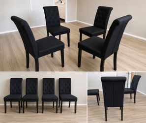 Set of 4 Black Upholstered Tufted Dining Chairs – Excellent Condition