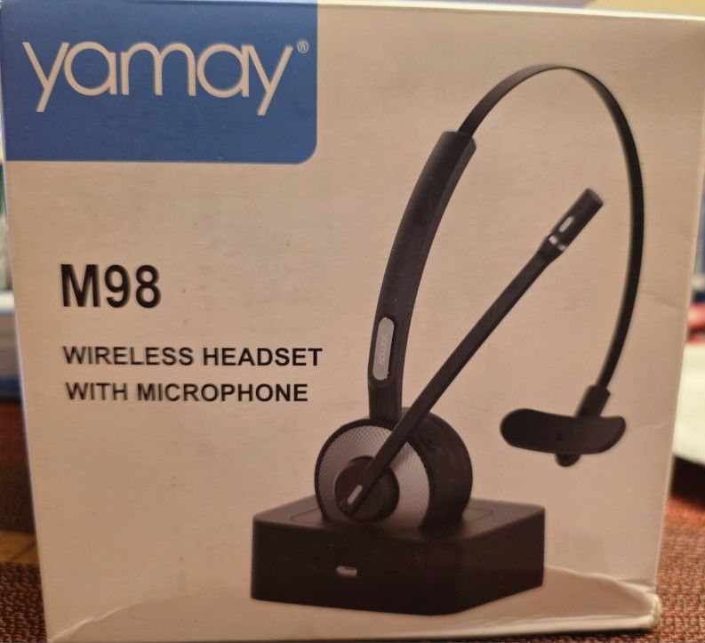 Bluetooth Headset, YAMAY Wireless Headset with Microphone (Noise Cancelling Mic) Charging Base Mute Button 19H Clear Talk Time Pro for Truck Driver