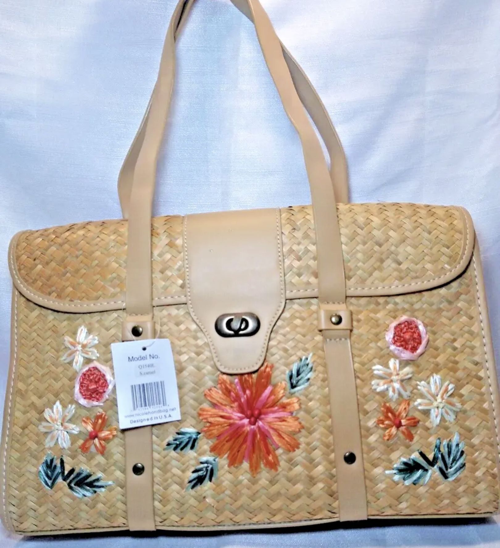 Straw Shoulder Bag Purse Flower Design Nicole Lee New w/Tag Spring Purse