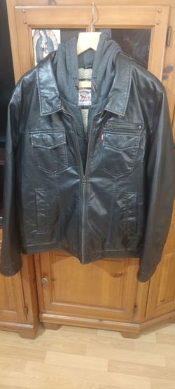 Levi's red tab hooded trucker faux brown jacket fleece lined