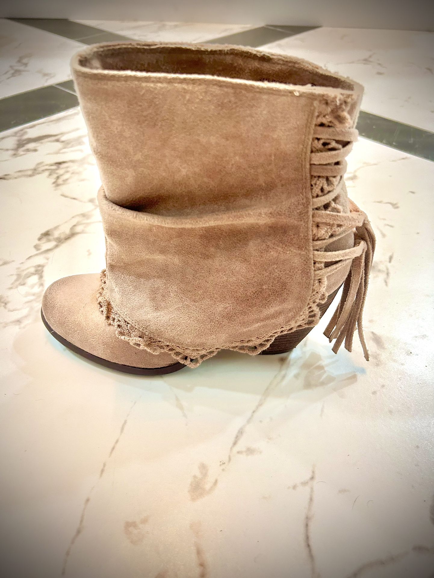 Naughty Monkey Suede Fringe Ankle Boots Tan Size 6