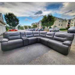 100% Real Leather Power Reclining Sectional Couch Like New 