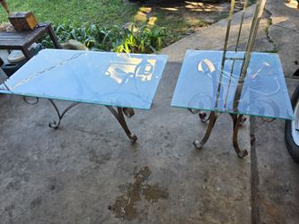 Vintage Hollywood Regency Gold Wrought Iron & Glass Coffee and End Table Set