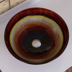 ELITE Rainbow Pattern Tempered Glass Bathroom Vessel Sink 1508
