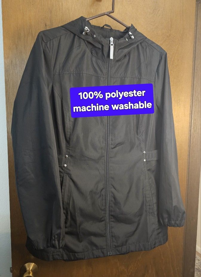 Black Hooded Jones New York Lightweight Rain Jacket Women's Sz Large. EUC $18