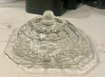 Vintage Clear Glass Hobnail Butter or Cheese Dish
