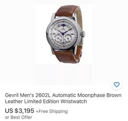 Gevril Men’s Limited Addition Watch / Automatic Moon-phase Brown Leather ( Brand New )