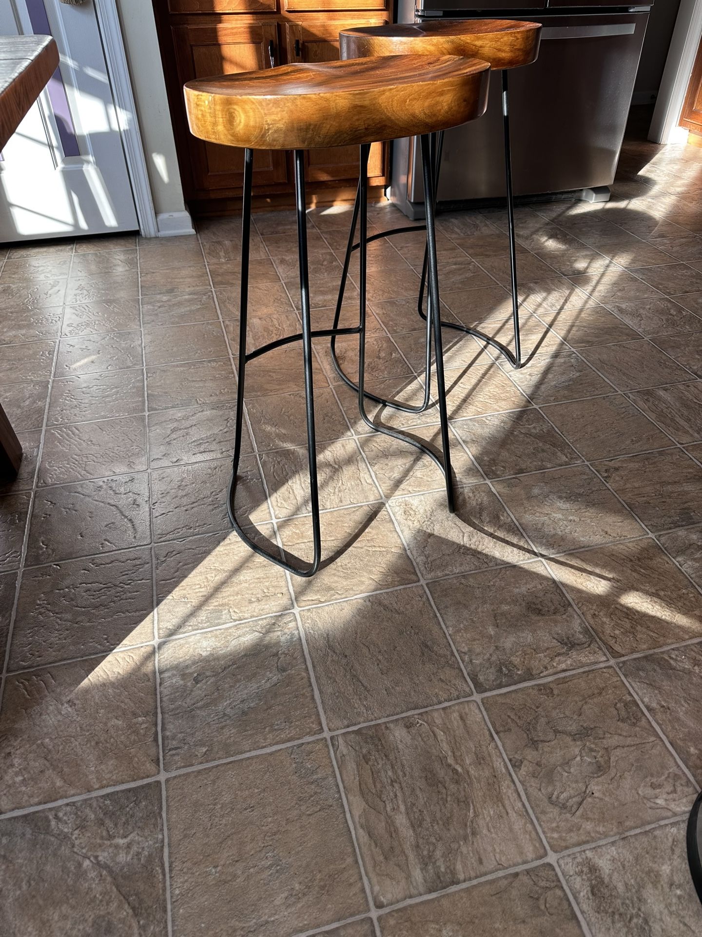 Sold Wood & Cast Iron Bar Stools