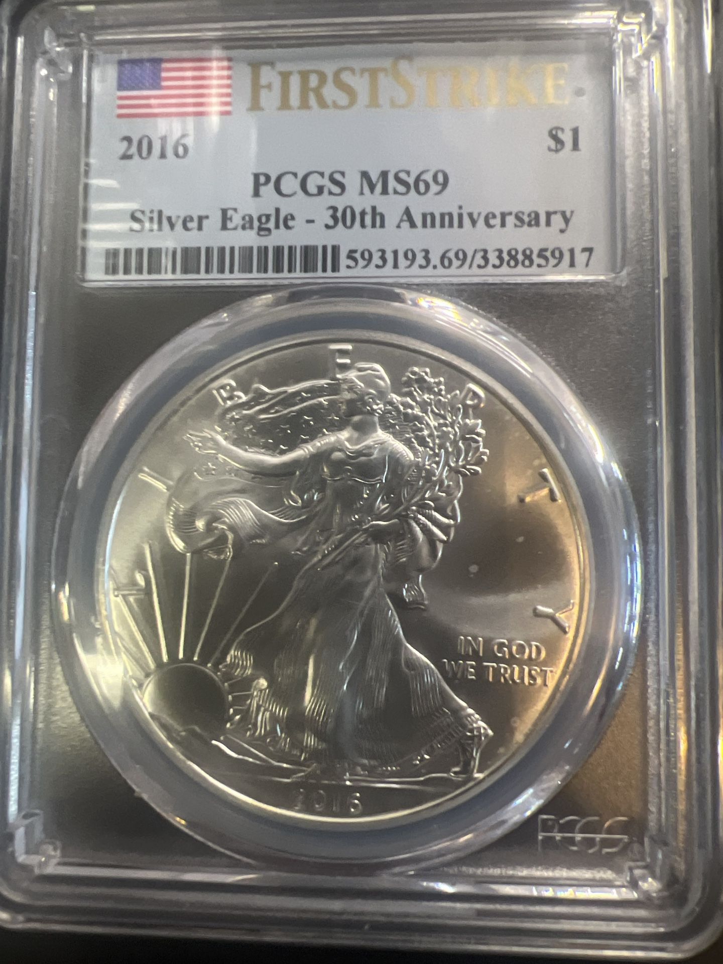 2016-p PCGS MS69 First Strike 30th Anniversary Silver Eagle
