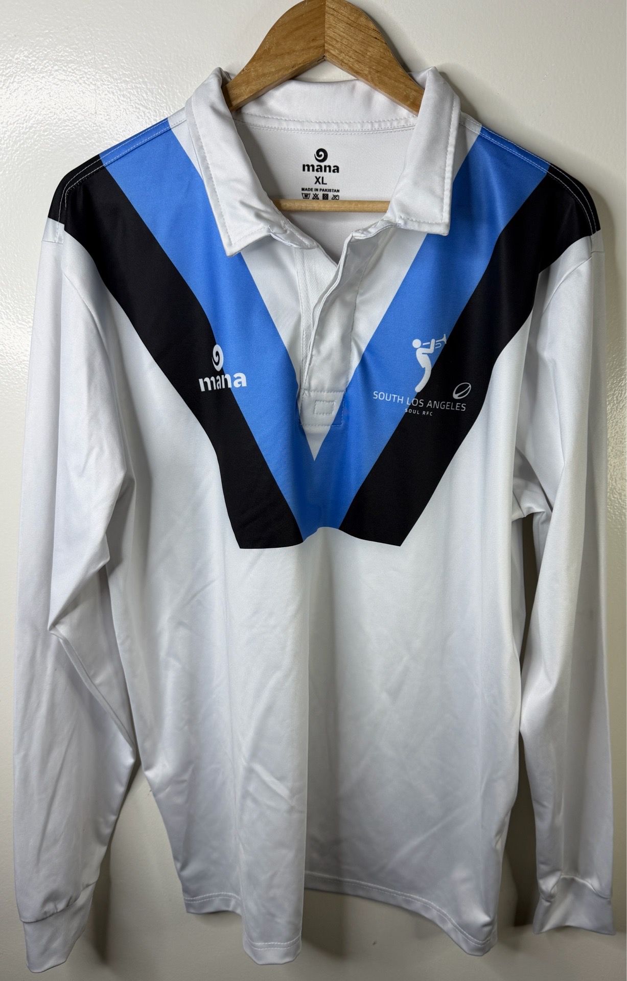 South Los Angeles RFC Mana Rugby Jersey White Blue XL Long Sleeve