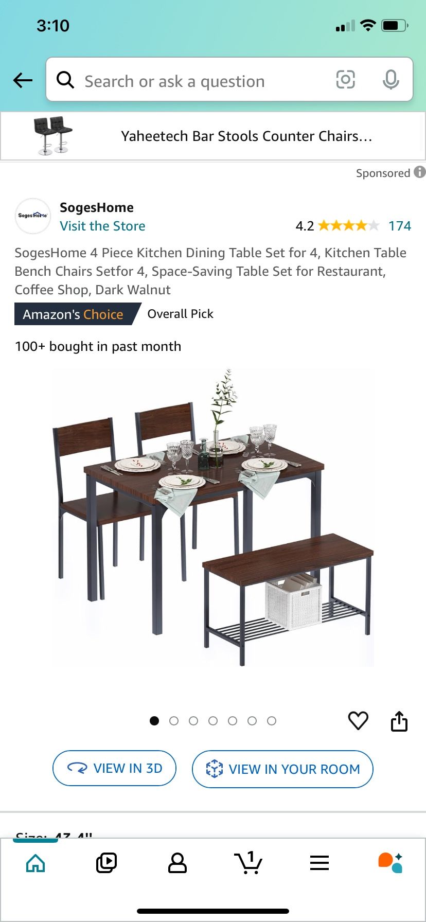 SogesHome 4 Piece Kitchen Dining Table Set for 4