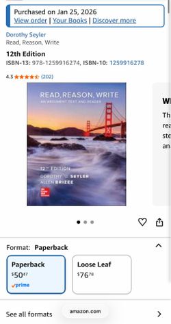 Read, reason, write an argument text and reader 12th edition
