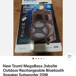 New Tzumi MegaBass Jobsite Outdoor Rechargeable Bluetooth Speaker Subwoofer 20W
