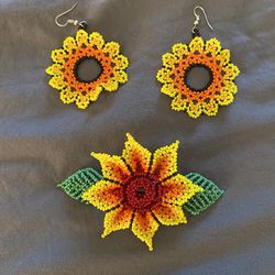 Sunflowers Set Earrings And Hair Brooch