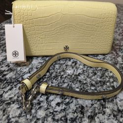 TORY BURCH EMERSON EMBOSSED CONVERTIBLE CROSSBODY 160763 PASTEL YELLOW !!
