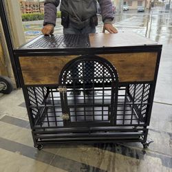New In Box 35”Lx25”Dx33”H Heavy Duty Powder Coated Metal Dog Cage Crate Sturdy Kennel Pet House With Roller Wheels 