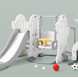 7 in 1 Toddler Slide and Swing Set, Kids Freestanding Slide Climber with Adjustable Swing and Basket