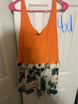 Orange Floral Sleeveless Top Size 4X