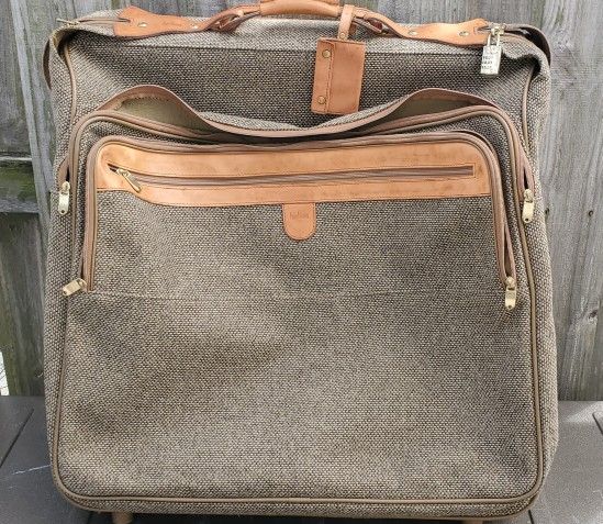 Hartmann Vintage Garment Bag Tweed & Leather Luggage Wheeled Rolling Carry Onby