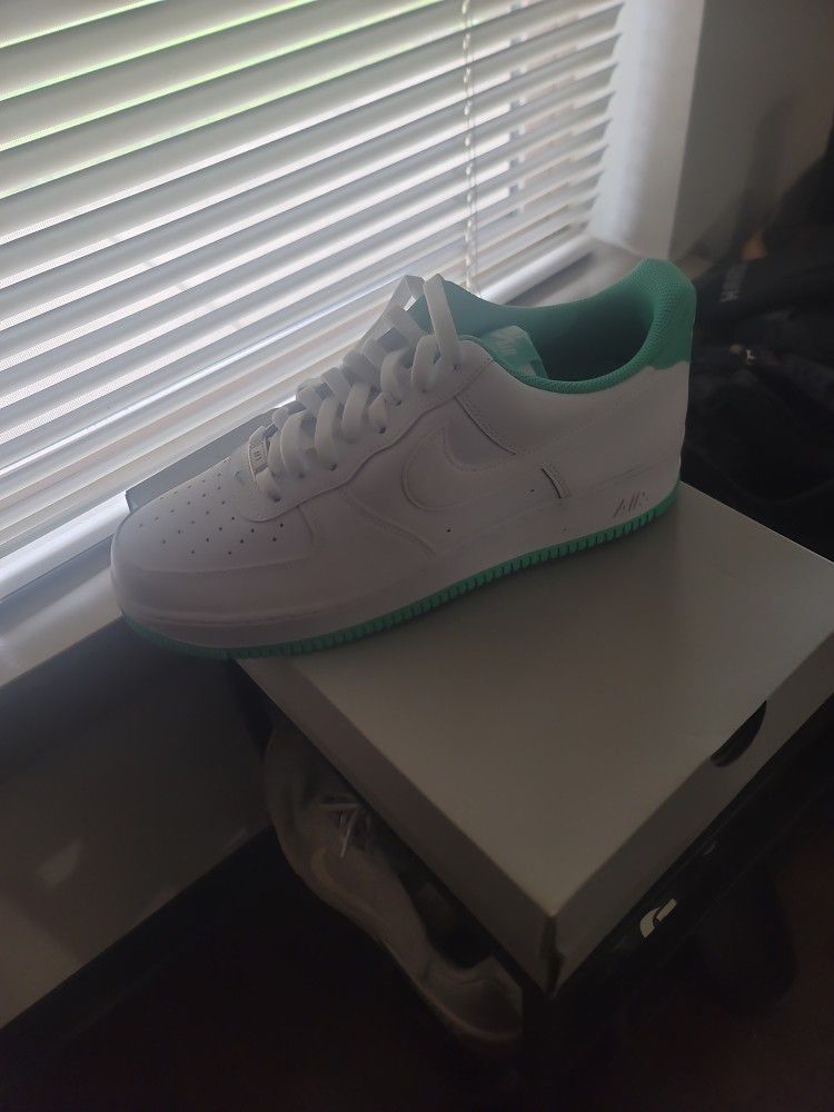 White/teal Nike air force 1, size 12