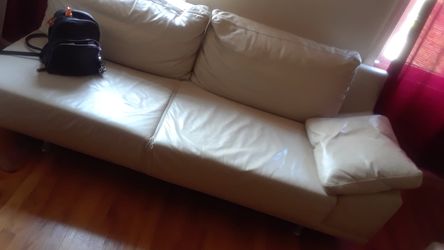 Cream Italian leather couches L shape ..two very good contion