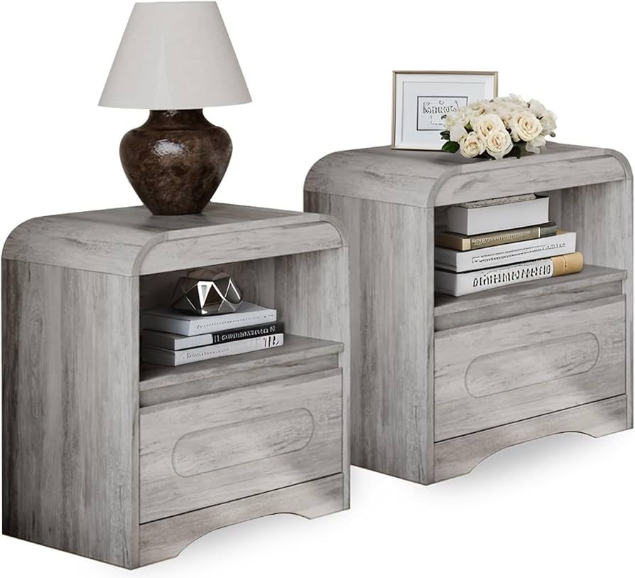 Grey Nightstand Set of 2, Nightstand with Drawers, 22" Modern Nightstands Bed Side Table Large Bedside Stand 18" Wide End Table for Bedroom